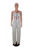 White Polyester Sexy Fashion Dot crop top Bandage Two Piece Suits asymmetrical Straight Sleeveless Two-pi