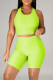 Fluorescent Green Sportswear Solid Patchwork O Neck Sleeveless Two Pieces