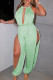 Green Sexy Casual Solid Hollowed Out Backless O Neck Regular Jumpsuits
