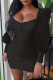 Black Fashion Sexy Solid Fold Square Collar Long Sleeve Dresses