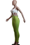 Green Fashion street Patchwork Solid Sleeveless O Neck Jumpsuits