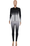 Black Fashion Casual adult Ma'am Gradient Two Piece Suits pencil Long Sleeve Two Pieces