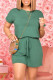 Green Fashion Casual Solid Basic O Neck Regular Short Sleeve Romper