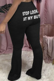 Black Fashion Sexy Adult Polyester Letter Print Letter Boot Cut Bottoms