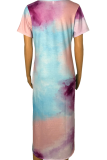 Pink Casual Patchwork Tie-dye V Neck Straight Dresses