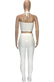 White Fashion Sexy adult Ma'am Patchwork Solid Two Piece Suits pencil Sleeveless Two Pieces