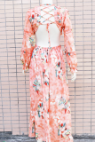 Pink Sexy Print Hollowed Out V Neck Printed Dress Dresses