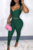Black Sexy Casual Solid Backless V Neck Sleeveless Two Pieces