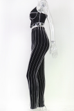 Black Street Solid Patchwork Spaghetti Strap Sleeveless Two Pieces