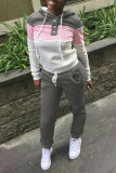 Red Fashion Casual Patchwork Basic Hooded Collar Long Sleeve Two Pieces
