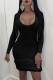 Black Sexy Solid Split Joint O Neck Wrapped Skirt Dresses