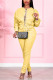 Yellow Fashion Casual Solid Strap Design O Neck Long Sleeve Two Pieces