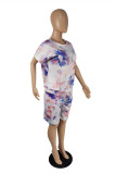 Multicolor Fashion Casual Tie Dye Printing O Neck Plus Size Two Pieces