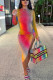Pink Sexy Print Solid Patchwork Fold O Neck Pencil Skirt Dresses