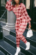 Red Fashion Casual Adult Polyester Plaid Turndown Collar Skinny Jumpsuits