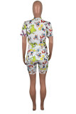 White Fashion Casual adult Patchwork Print Character Two Piece Suits Straight Short Sleeve Two Pieces