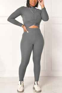 Grey Street Solid O Neck Long Sleeve Two Pieces