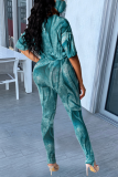 Green Street Patchwork Tie-dye O Neck Long Sleeve Two Pieces
