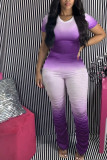 purple Fashion Light Draped Acetyl fiber Short Sleeve O Neck Jumpsuits