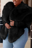 Black Sexy Solid fur Outerwear