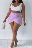 Light Purple Sexy Casual Solid Asymmetrical Regular High Waist Skirt
