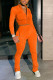 Orange Cotton Blends Solid Zippered Straight Long Sleeve Two Pieces