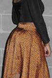 Gold Elastic Fly High Asymmetrical Draped Leopard Pleated skirt Capris Skirts