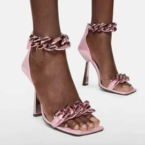 Pink Sexy Street Split Joint Chains Opend Out Door Shoes