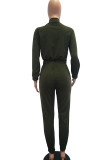 Wine Red Casual Solid zipper Long Sleeve Turndown Collar Jumpsuits
