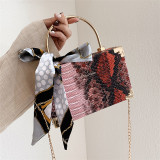Red Fashion Patchwork Print Chain Strap Red Crossbody Bag