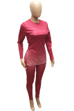 Pink Elegant Gradual Change Print O Neck Long Sleeve Two Pieces