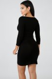 Black Fashion Sexy Long Sleeves V Neck Pencil Dress skirt Club Dresses