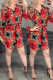 Red Fashion Casual Print Basic Turndown Collar Shirt Dress