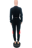 Apricot Street Solid Patchwork O Neck Long Sleeve Two Pieces