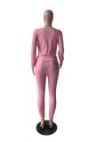 Pink adult Fashion Casual Patchwork Two Piece Suits Print perspective pencil Long Sleeve Two-p