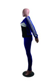 Deep Blue Fashion Casual Patchwork Basic Zipper Collar Long Sleeve Two Pieces
