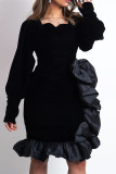 Blue Fashion Casual Solid Patchwork Square Collar Evening Dress