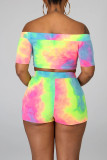 multicolor venetian Casual Two Piece Suits Print Tie Dye Straight Short Sleeve