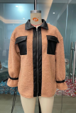 Khaki Casual Solid Patchwork Turndown Collar Outerwear