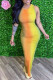 Yellow Sexy Casual Gradual Change Print Slit O Neck Vest Dress