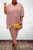 Grey Polyester Sexy V Neck Solid Plus Size