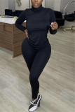 Wine Red Casual Solid Basic Turtleneck Long Sleeve Two Pieces
