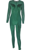 Red Fashion Sexy Patchwork Solid See-through O Neck Skinny Jumpsuits