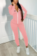 Pink Street Solid Embroidered Letter Hooded Collar Long Sleeve Two Pieces