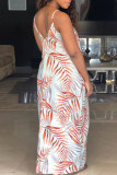 Red Fashion Casual Print Backless V Neck Sling Dress