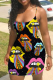Black Sexy Print Patchwork Spaghetti Strap Pencil Skirt Dresses