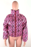 Pink Casual Animal Print Split Joint Turndown Collar Outerwear