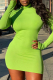 Light Green Sexy Solid Hollowed Out Turtleneck Pencil Skirt Dresses
