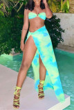 Pink Fashion Sexy Print Tie Dye Backless Swimwears Set