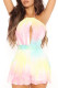 Yellow Fashion Sexy Print Hollowed Out Backless Halter Regular Romper